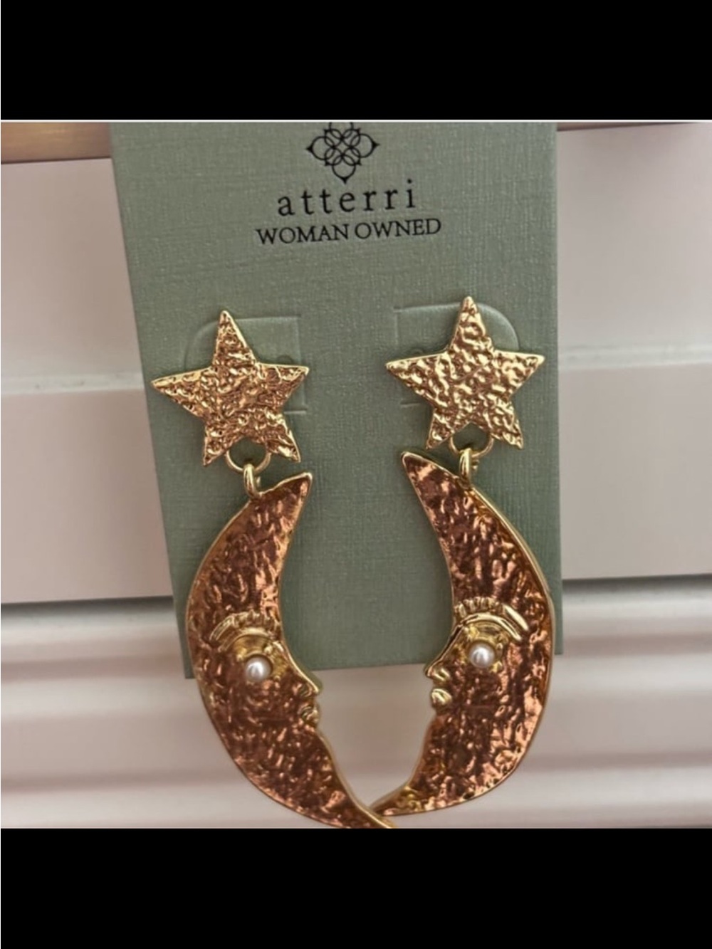 Atterri Gold Moon & Star Drop Earrings RARE